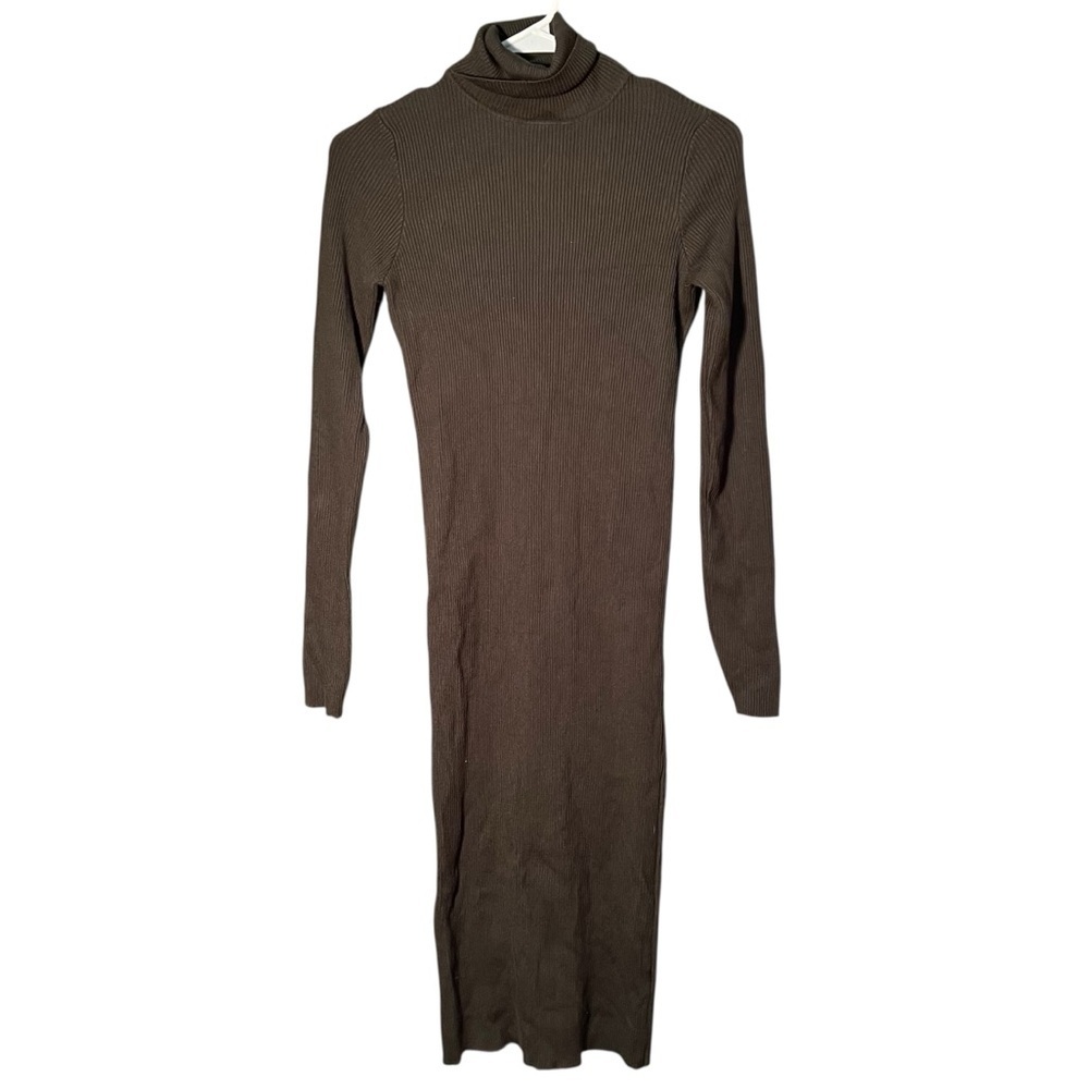 Rocorose Women's Turtleneck Midi Sweater Dress Ribbed Dark Hunter Green Bodycon